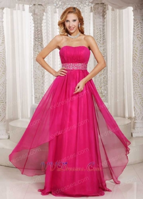 Column Strapless Fuchsia Chiffon Beading Long Prom Dress Lightsome