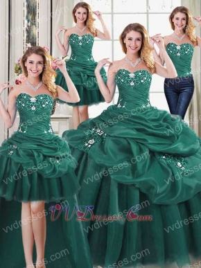 Separated Four Pieces DIY Detachable Hunter Green Pop Color Quinceanera Gown Sales