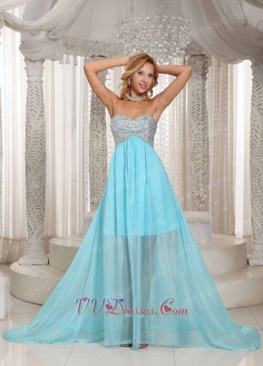 Silver Sequin Bodice Aqua Prom Long Skirt With Knee Length Lining