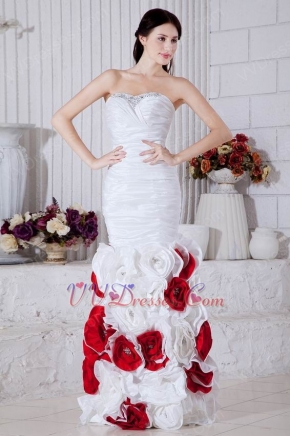 Glamorous Mermaid Skirt Red/white Rolled Flower Cyclic Gown Design Your Own