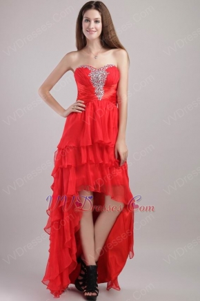 Sweetheart High-low Red Organza Crazy Prom Dresses With Beading