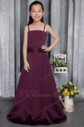 Spaghetti Straps Dark Purple Chiffon A-line Belt Flower Girl Dress