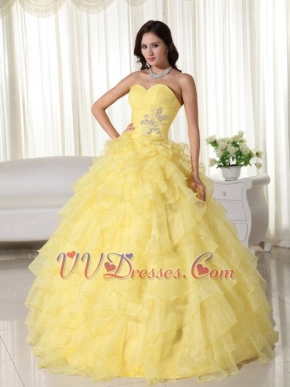 Yellow Sweetheart Ruffled Quinceanera Dress For Teenager Like Princess