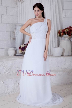 One Shoulder White Long Chiffon Skirt Prom Dress For Discount