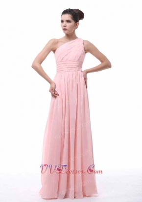 Blush One Shoulder Young Girl Wear Chiffon Long Dama Dress