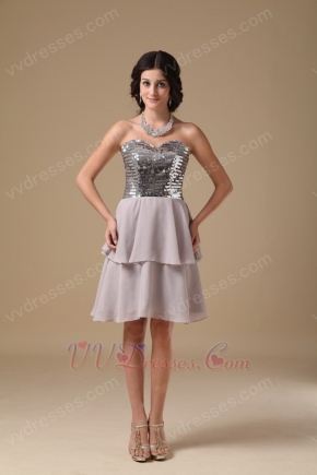 Two Layers Chiffon Skirt Grey Short Prom Dress With Sequin Bodice