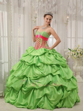 Spring Green Puffy Skirt Best Quinceanera Dress Clearance