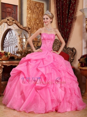 Beautiful Strapless Hot Pink Organza Princess Prom Ball Gown