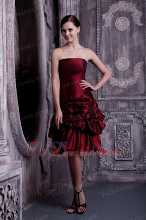 Knee-length Taffeta Pick-ups Burgundy Prom Short Dresses Knee Length Sexy