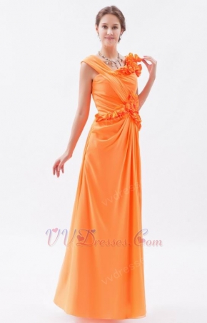 Pleated V-neck 3/4 Sleeves Applique Chiffon Dress Orange