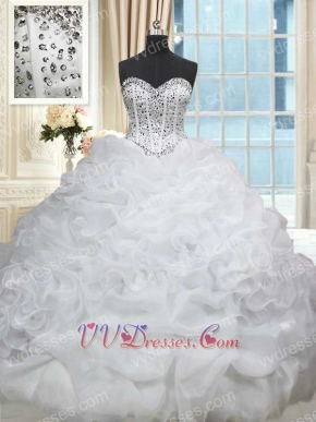 White Drinking Party Amiable Quince Ball Gown Ruffles and Bubble Court Train