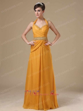 Halter and Spaghetti Strap Amber Gold Mature Mother Of Bride Dress