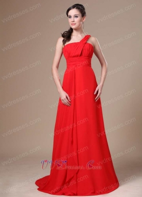 Pretty On Shoulder Red Chiffon Prom Dress Gowns Send Picture Customized