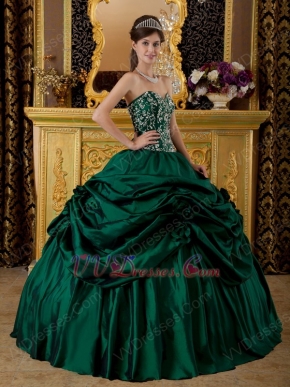 Dark Green Pick Up Skirt Embroidered Quinceanera Dress Cheap