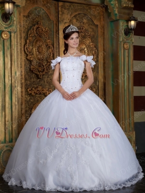 Flowers Off Shoulder Appliqued Quinceanera Dress In White