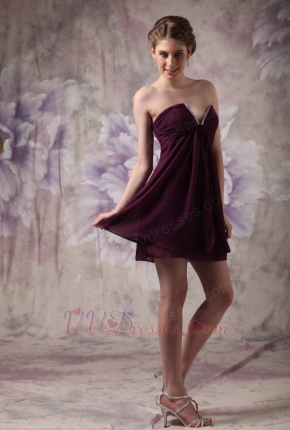 V-Shaped Strapless Purple Short Bridesmaid Dress Cheap