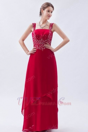 Inexpensive Square Embroidery Wine Red Evening Dress