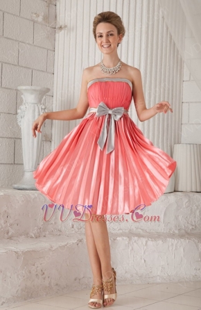 Strapless Knee-length Watermelon Prom Dress With Bowknot