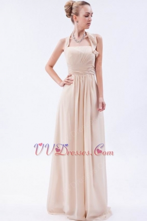 Halter Top Neck Champagne Chiffon Cheap Prom Dress For Sale