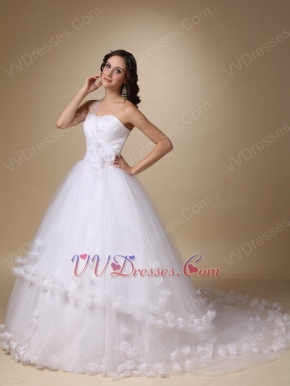 Cheap Puffy Wedding Dress With Handmade Flowers Bottom