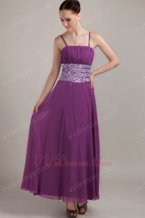 Spaghetti Straps Ankle-length Purple Prom Celebity Dress With Sequin