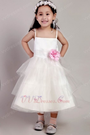 Spaghetti Straps Tea-length Little Girl Dress For Wedding Party