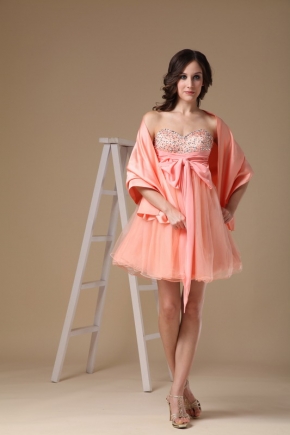 Cute Orange Pink Sweet Sixteen Dress With Shawl