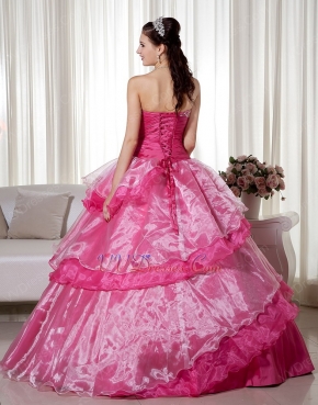 Deep Pink Floor Length Military Quinceanera Ball Gown