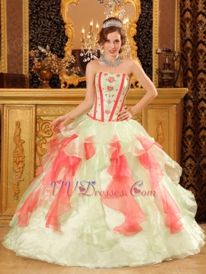 Fresh Multi-Color Ombre Quinceanera Dress Pink And Apple Green