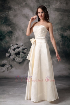 Light Champagne Prom Dress With Side Handcrafted Flowers