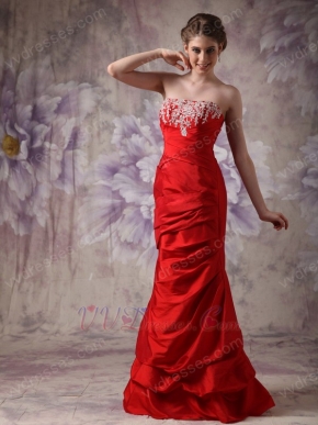 Strapless Applique Bodice Wine Red Chiffon Prom Dress Gowns