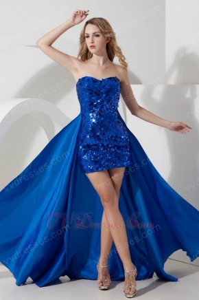 Sex Powder Blue Sequin High Low Detachable Skirt Prom Dress