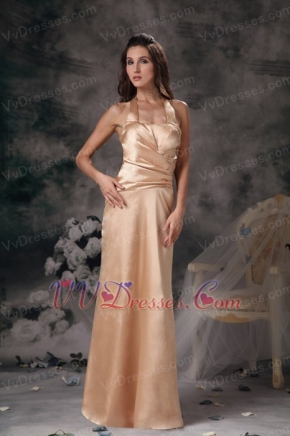 Champagne Column Prom Dress With Halter Floor-length Skirt Inexpensive