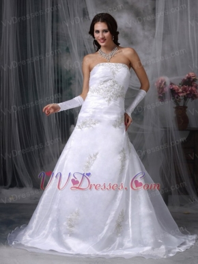 Embroidery Strapless Organza Destination Wedding Dress Low Price