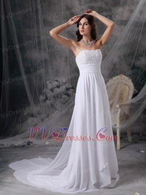 Empire Waist Long White Chiffon Prom Celebrity Dress By Designer Inexpensive