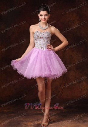 Beaded Natural Waist Short Lilac Tulle Prom Gowns Concert Music Festival