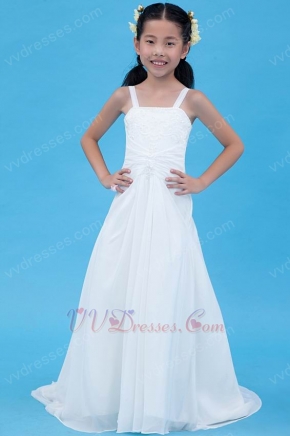 Vintage Spaghetti Straps A-line White Chiffon Flower Girl Dresses