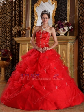 Dark Red V-shaped Ball Gown Floor Length Quinceanera Dress