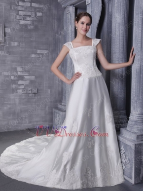 Square Neckline Chapel Train Skirt Western Wedding Dress