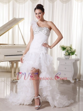 High Low Wedding Dress One Shoulder Sweetheart Skirt For Cheap Low Price