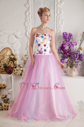 Unique Sweetheart ink Net Long Prom Dress With Appliques