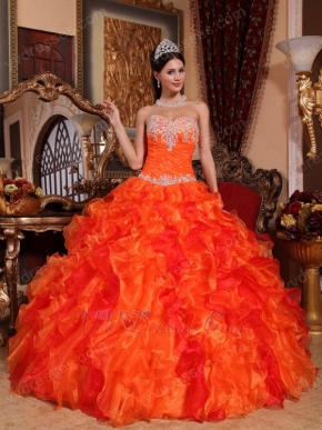 Ruffled Orange Dress Wear To Quinceanera With Applique