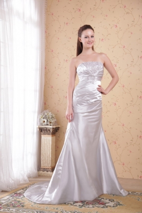 Strapless Appliqued Silver Long Prom Dress New Arrival