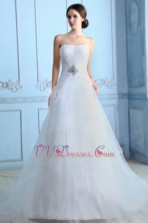 Simple Sweetheart Chapel White Net Wedding Dress With Crystals