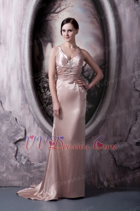 Peach Straps Cross-Back Sexy Prom Dress By Top Designer Inexpensive