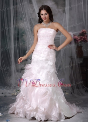 Inexpensive Ruffled Skirt Organza Wedding Dress Cheap Low Price