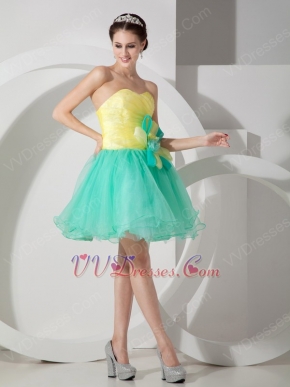 Stylish Spring Green And Bright Yellow Contast Color Short Prom Dress