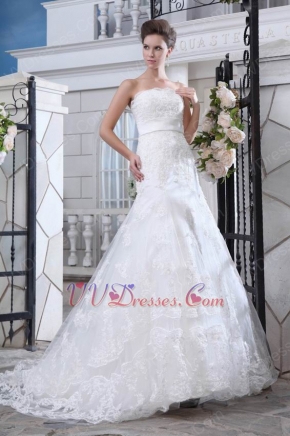 Inexpensive Strapless Mermaid Chapel Wedding Dress With Belt