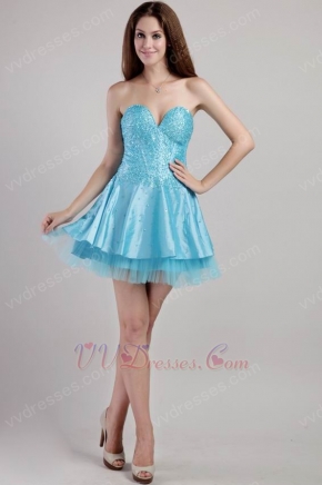 A-line Sweetheart Aqua Blue Sequined Short Prom Dress