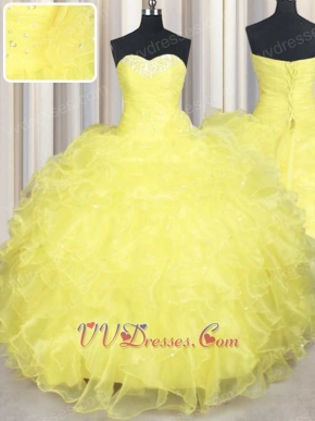 Brilliant Rape Flower Yellow Organza Ruffles Vestidos de Quinceanera Gown Cheap Online